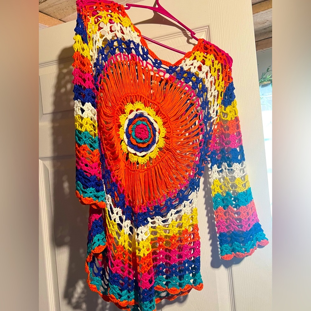Colorful knit coverup.